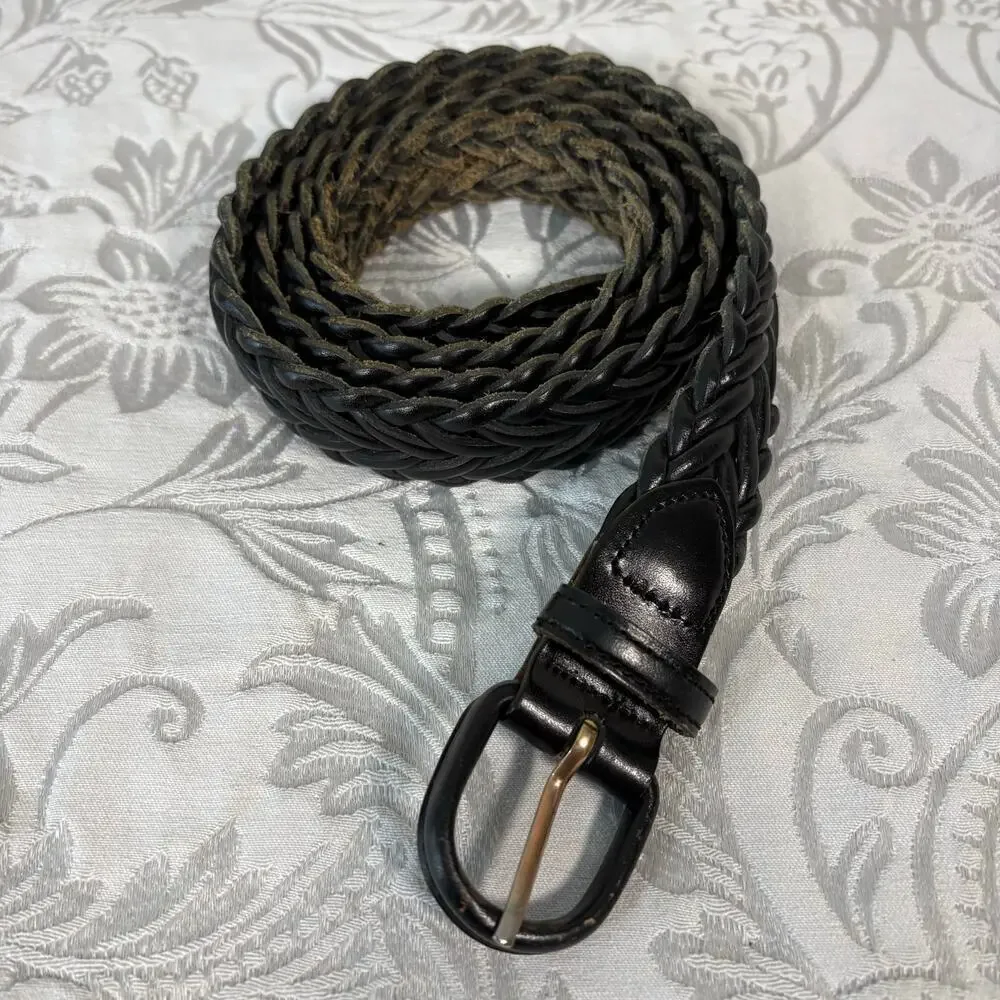 Braided Women’s Leather Belt Black Sz 44 Cowgirl Edgy Alternative Western Y2K